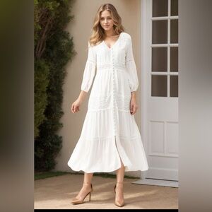 Elegant White boho Maxi Dress NWT